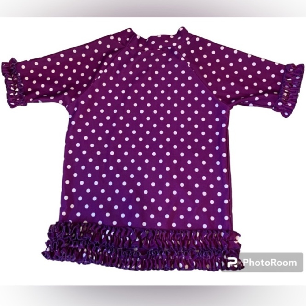 Ruffle Butts Purple and White Polka Dot Swim Shirt Rashguard-Size 18-24 Months - Picture 3 of 5